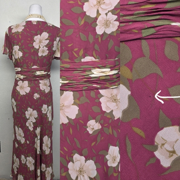 Adrianna Papell Burgundy and Cream Floral Dress Size 14 - Picture 8 of 9